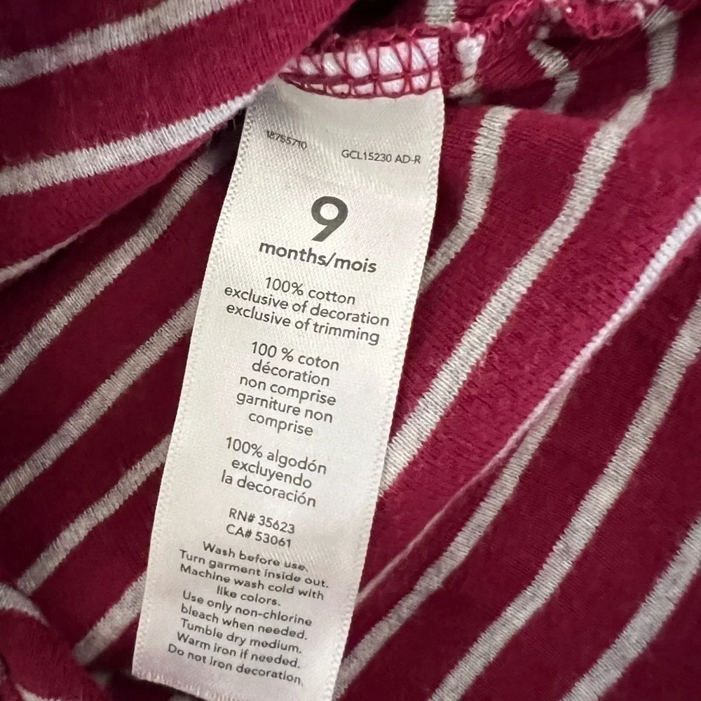 2 Carters longsleeve baby onesies camo “Little Hunk” striped red & white raccoon